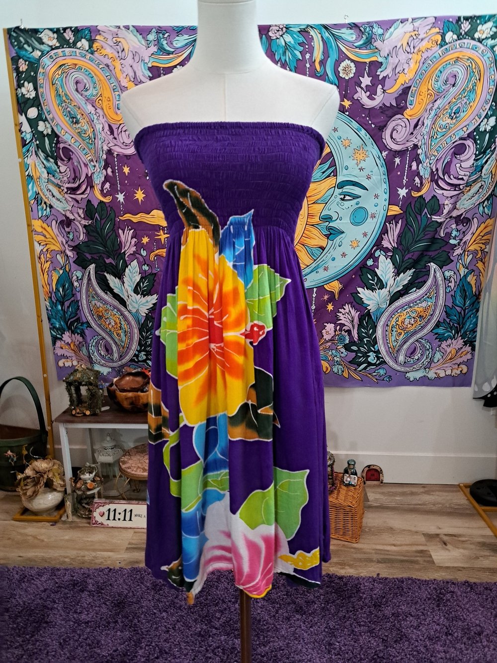 Violet Tropics Smocked Floral Dress | Purple Oversized Flower Midi Dress XL